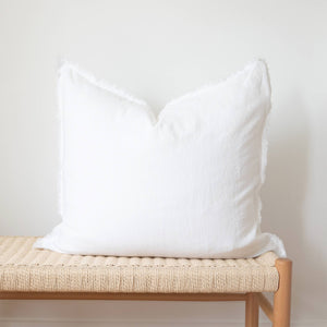 Square Fringed Linen Pillow COVER - White - 24x24”