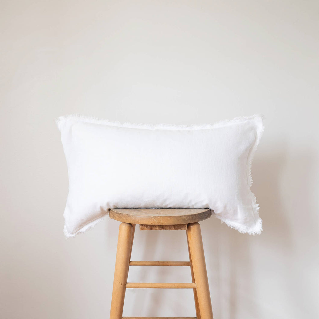 Lumbar Fringed Linen Pillow COVER - White