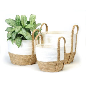 286/1-3 White/Natural Straw Basket Plastic Lined