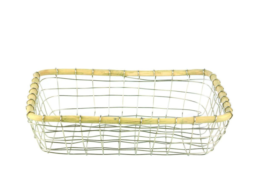 Stainless Wire & Cane Rectangular Basket