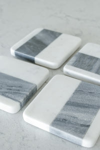 White and Grey Marble Square Coasters x4