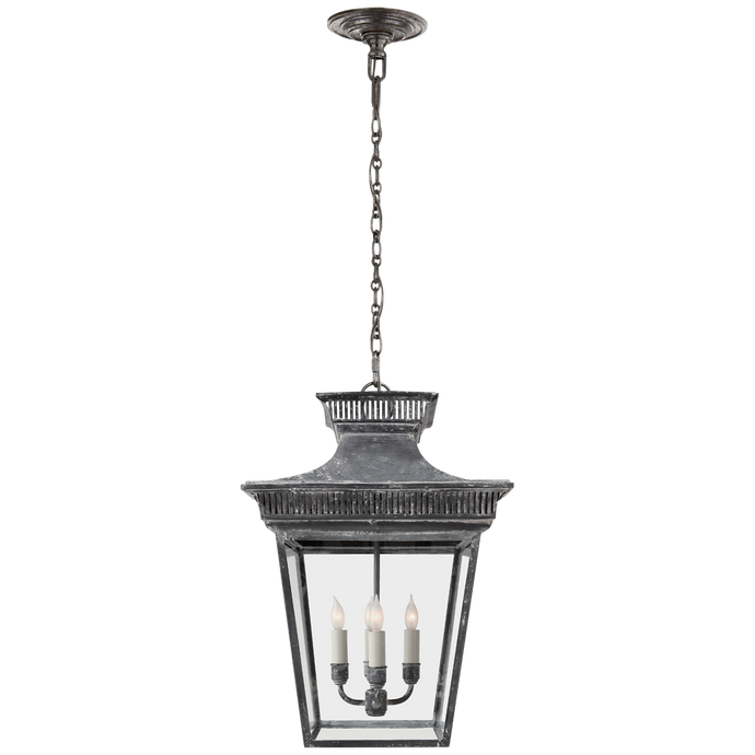 Elsinore Medium Hanging Lantern in Weathered Zinc with Clear Glass
