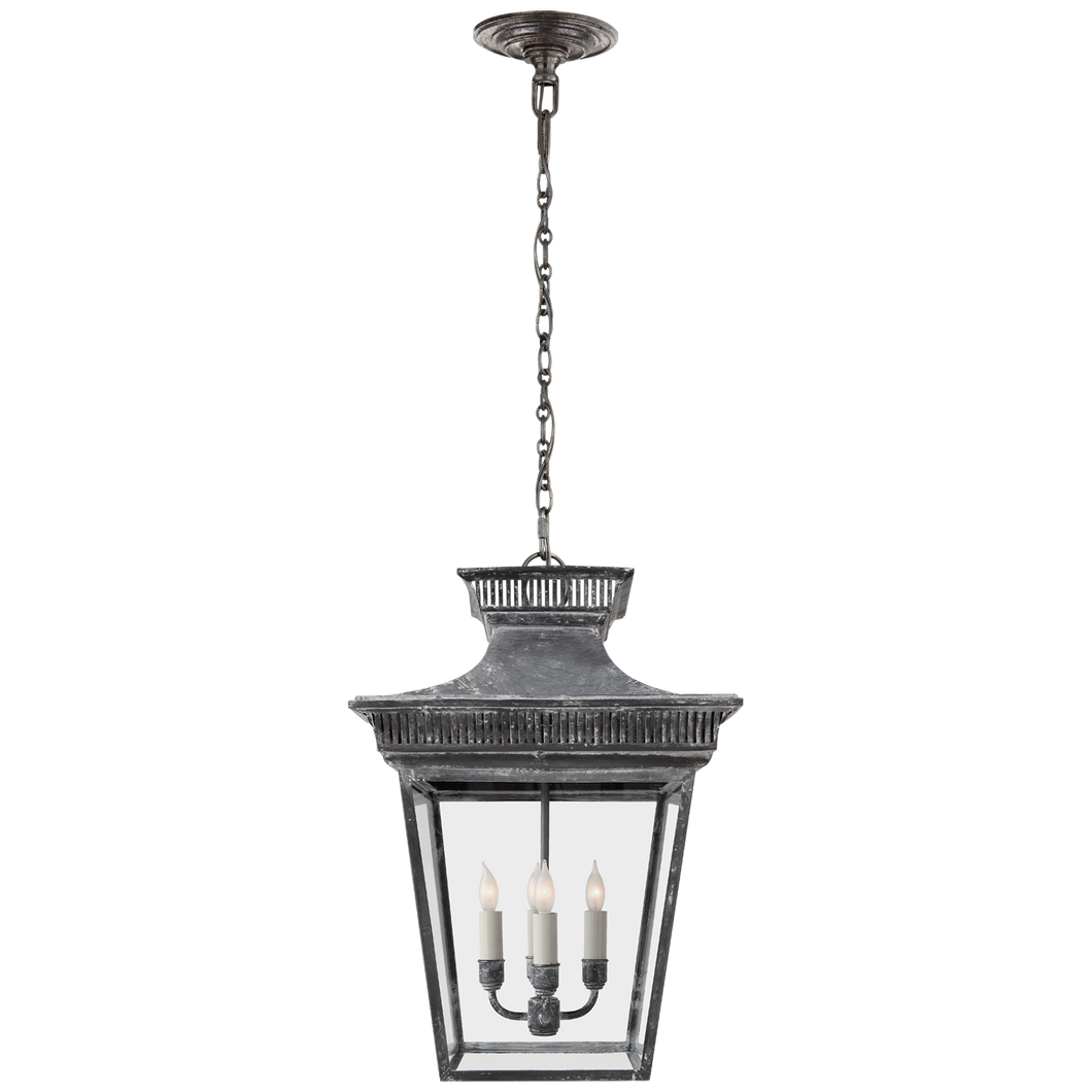 Elsinore Medium Hanging Lantern in Weathered Zinc with Clear Glass