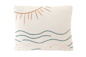 Sun, Fish + Ocean Embroidered Cotton Pillow