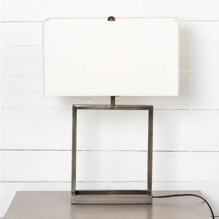 Abe Table Lamp - White Silk/Dark Pewter