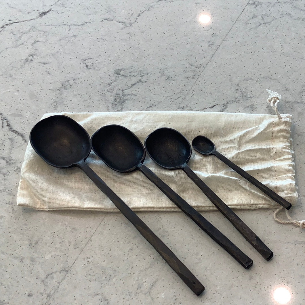 Cast Aluminum Spoons - Set of 4 in drawstring bag