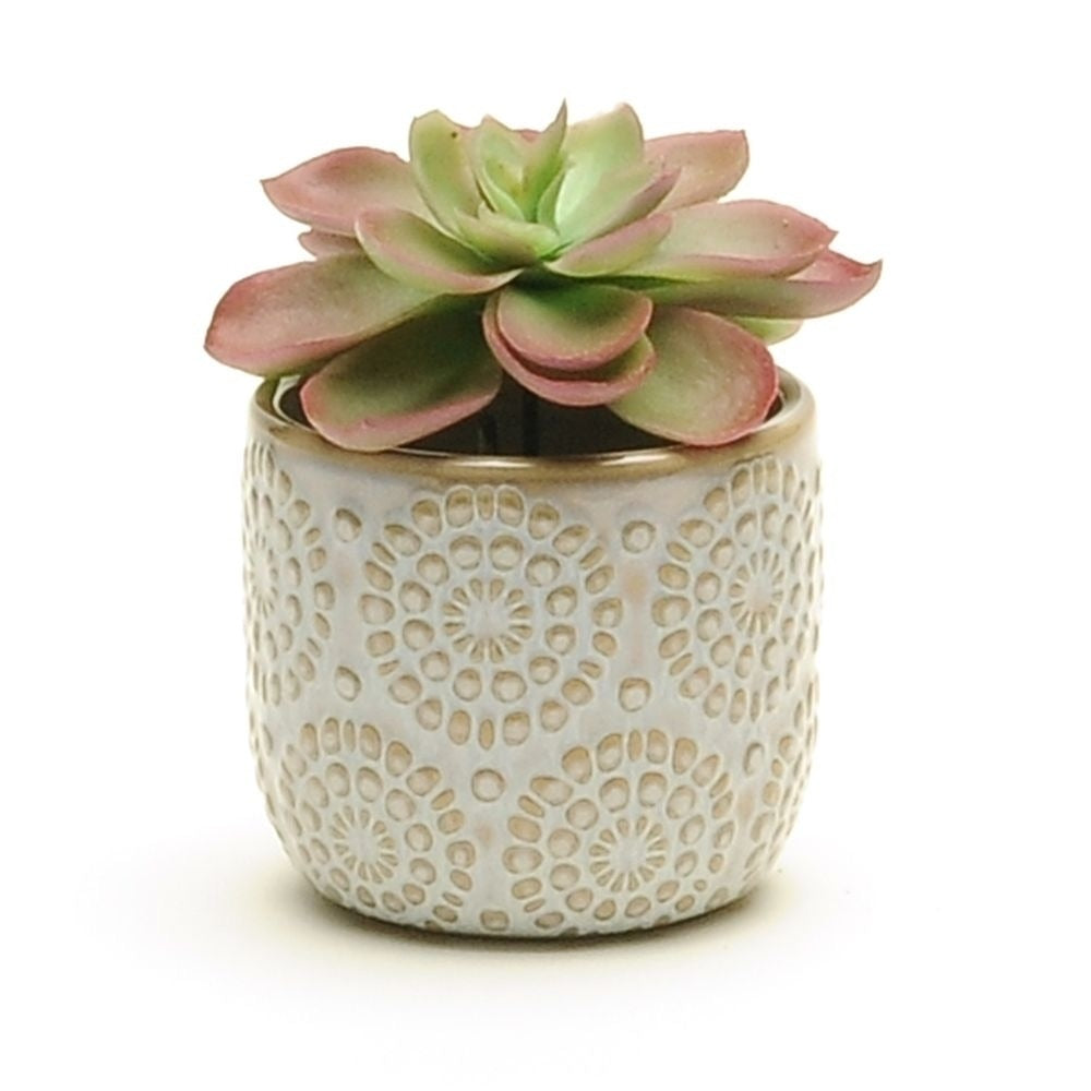 3715- Small White Embossed Pot